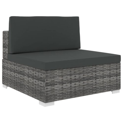 Sectional Middle Seat 1 pc with Cushions Poly Rattan Grey - Image 2