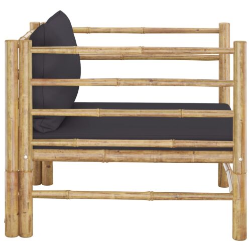 Garden Sofa with Dark Grey Cushions Bamboo - Image 3