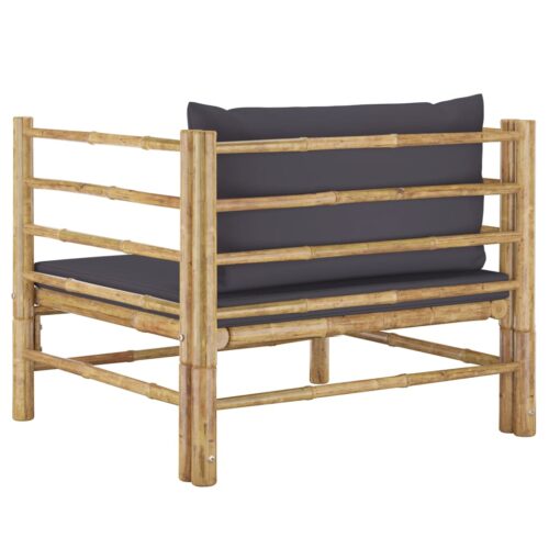 Garden Sofa with Dark Grey Cushions Bamboo - Image 4