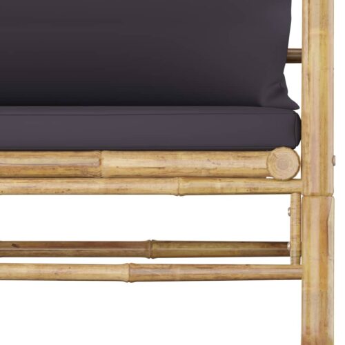 Garden Sofa with Dark Grey Cushions Bamboo - Image 5
