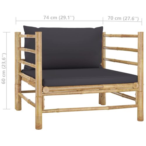 Garden Sofa with Dark Grey Cushions Bamboo - Image 6