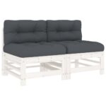 Middle Sofas with Cushions 2pcs White Solid Wood Pine