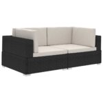 Sectional Corner Chairs 2pcs with Cushions Poly Rattan Black