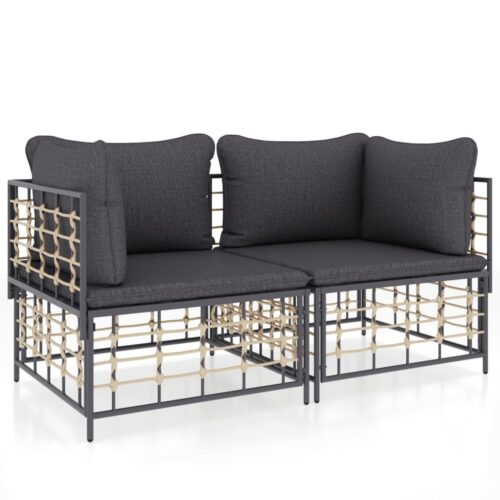 Sectional Corner Sofas with Cushions 2pcs Poly Rattan