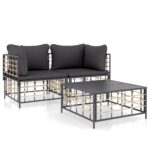 3-Piece Garden Lounge Set with Cushions Anthracite Poly Rattan