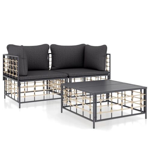 3-Piece Garden Lounge Set with Cushions Anthracite Poly Rattan