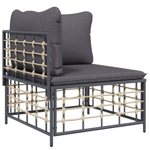 3-Piece Garden Lounge Set with Cushions Anthracite Poly Rattan - Image 4