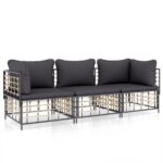 3-Piece Garden Lounge Set with Cushions Anthracite Poly Rattan