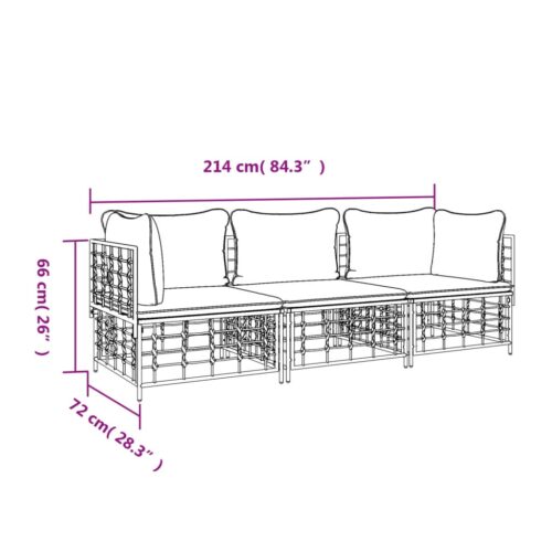 3-Piece Garden Lounge Set with Cushions Anthracite Poly Rattan - Image 8