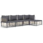 5-Piece Garden Lounge Set with Cushions Anthracite Poly Rattan