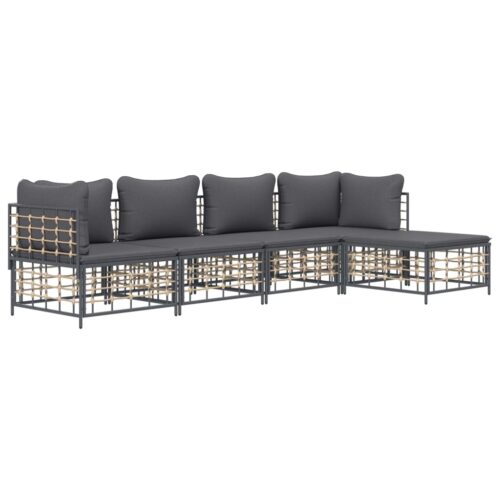 5-Piece Garden Lounge Set with Cushions Anthracite Poly Rattan - Image 3