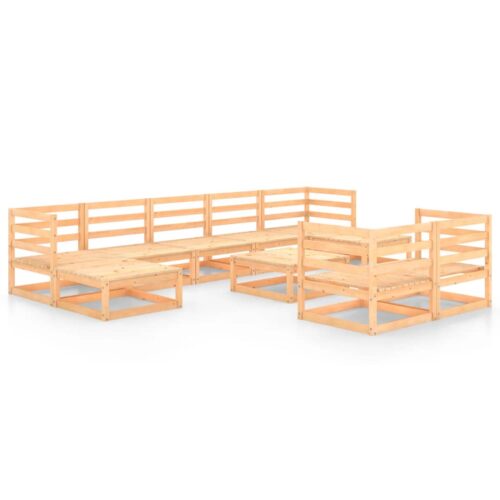 10-Piece Garden Lounge Set Pine Wood Outdoor Patio Furniture Setting