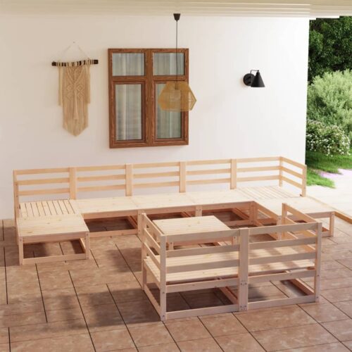 10-Piece Garden Lounge Set Pine Wood Outdoor Patio Furniture Setting - Image 2