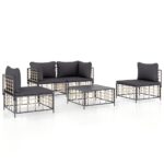 5-Piece Garden Lounge Set with Cushions Anthracite Poly Rattan