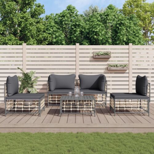 5-Piece Garden Lounge Set with Cushions Anthracite Poly Rattan - Image 2