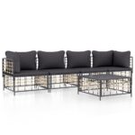 5-Piece Garden Lounge Set with Cushions Anthracite Poly Rattan