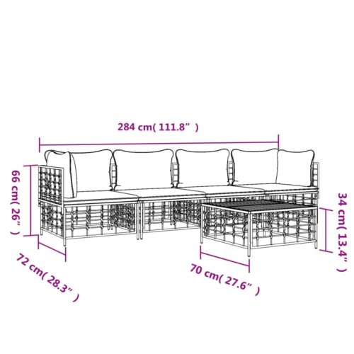 5-Piece Garden Lounge Set with Cushions Anthracite Poly Rattan - Image 9