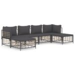 6-Piece Garden Lounge Set with Cushions Anthracite Poly Rattan