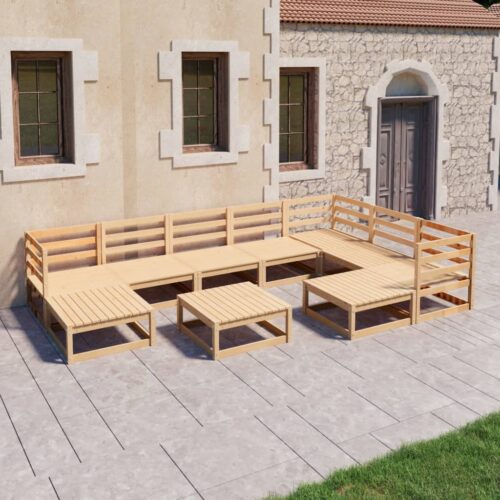 10-Piece Garden Lounge Set Pine Wood Outdoor Patio Furniture Setting - Image 2