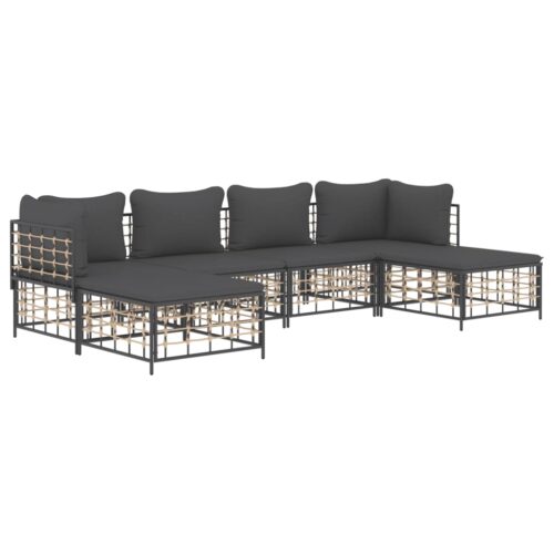 6-Piece Garden Lounge Set with Cushions Anthracite Poly Rattan - Image 3