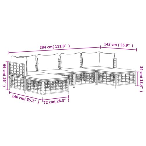 6-Piece Garden Lounge Set with Cushions Anthracite Poly Rattan - Image 9