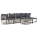 6-Piece Garden Lounge Set with Cushions Anthracite Poly Rattan