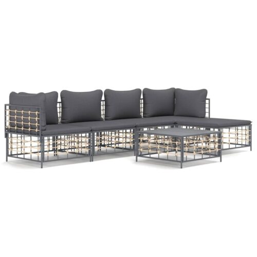 6-Piece Garden Lounge Set with Cushions Anthracite Poly Rattan