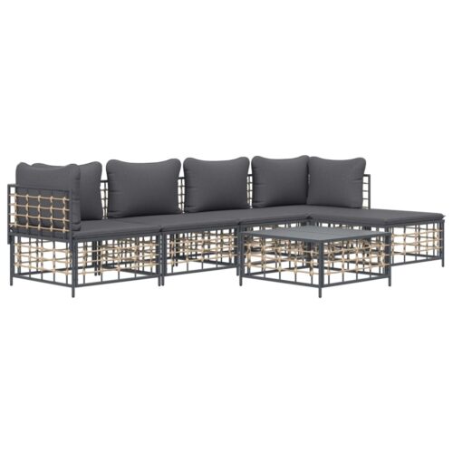 6-Piece Garden Lounge Set with Cushions Anthracite Poly Rattan - Image 3