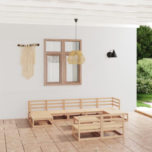 10-Piece Garden Lounge Set Pine Wood Outdoor Patio Furniture Setting - Image 2