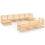 10-Piece Garden Lounge Set Pine Wood Outdoor Patio Furniture Setting