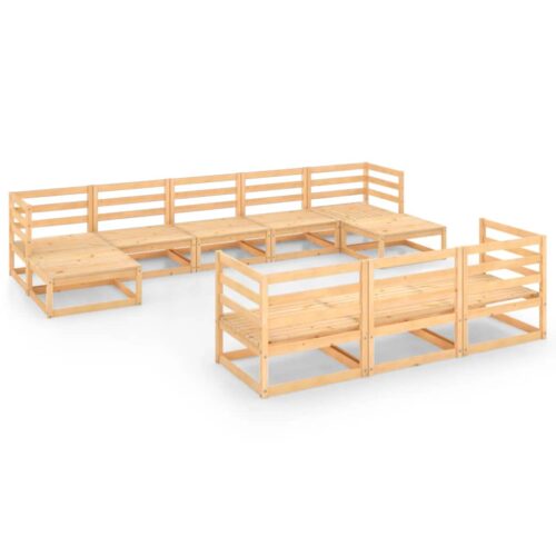 10-Piece Garden Lounge Set Pine Wood Outdoor Patio Furniture Setting