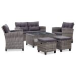 6-Piece Garden Sofa Set with Cushions Poly Rattan Dark Grey