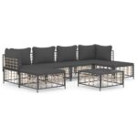 7-Piece Garden Lounge Set with Cushions Anthracite Poly Rattan