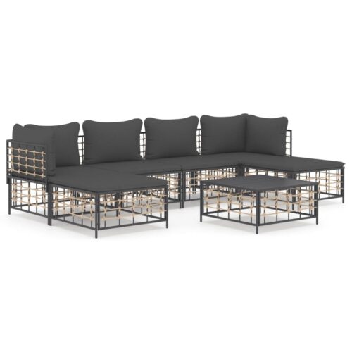 7-Piece Garden Lounge Set with Cushions Anthracite Poly Rattan