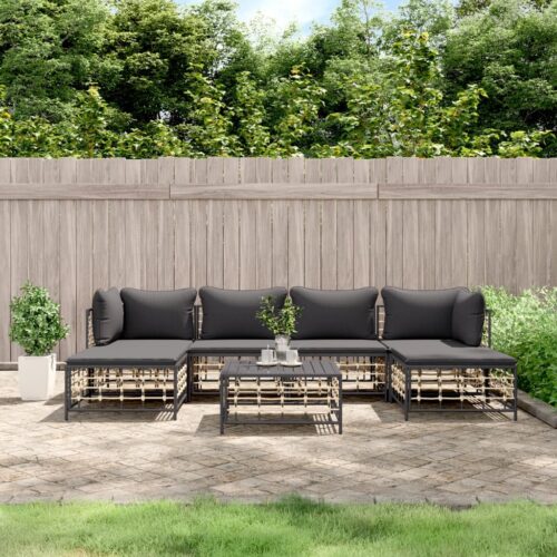 7-Piece Garden Lounge Set with Cushions Anthracite Poly Rattan - Image 2