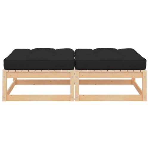 2pcs Outdoor Footstool Garden Patio Bench Ottoman Chair Seat Pine Wood Black - Image 3