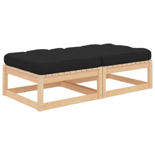2pcs Outdoor Footstool Garden Patio Bench Ottoman Chair Seat Pine Wood Black