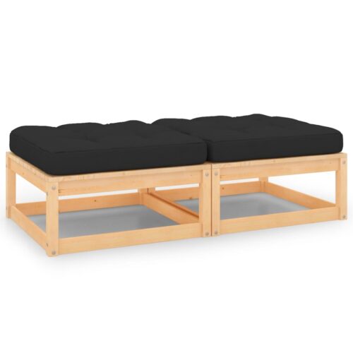 2pcs Outdoor Footstool Garden Patio Bench Ottoman Chair Seat Pine Wood Dark Grey - Image 2