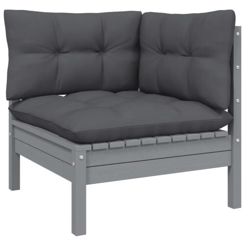 3-Piece Garden Lounge Set with Cushions Grey Solid Pinewood - Image 3
