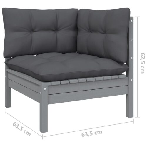 3-Piece Garden Lounge Set with Cushions Grey Solid Pinewood - Image 7