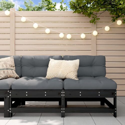 Middle Sofas with Cushions 2pcs Black Solid Wood Pine - Image 2