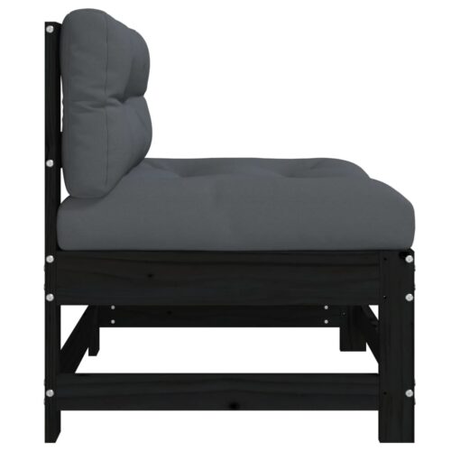 Middle Sofas with Cushions 2pcs Black Solid Wood Pine - Image 6