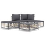 5-Piece Garden Lounge Set with Cushions Anthracite Poly Rattan