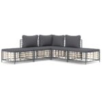 5-Piece Garden Lounge Set with Cushions Anthracite Poly Rattan
