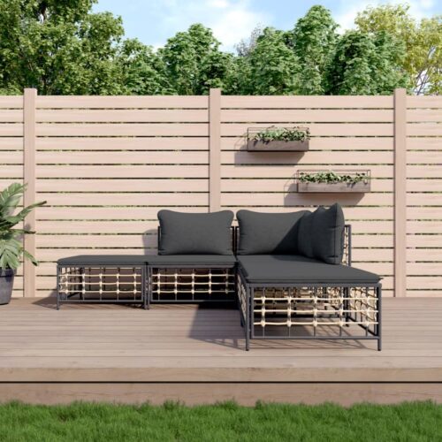 5-Piece Garden Lounge Set with Cushions Anthracite Poly Rattan - Image 2