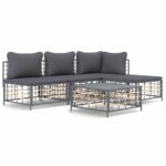 5-Piece Garden Lounge Set with Cushions Anthracite Poly Rattan