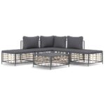 6-Piece Garden Lounge Set with Cushions Anthracite Poly Rattan