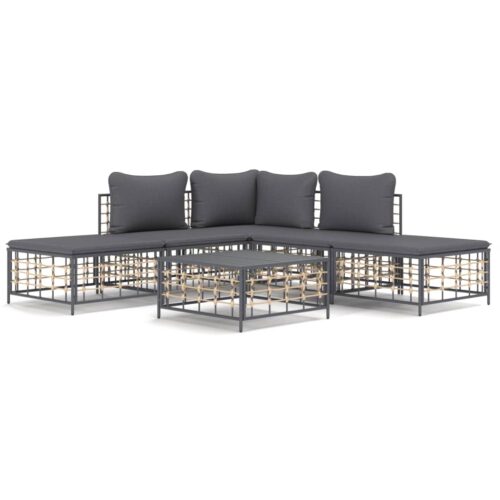 6-Piece Garden Lounge Set with Cushions Anthracite Poly Rattan