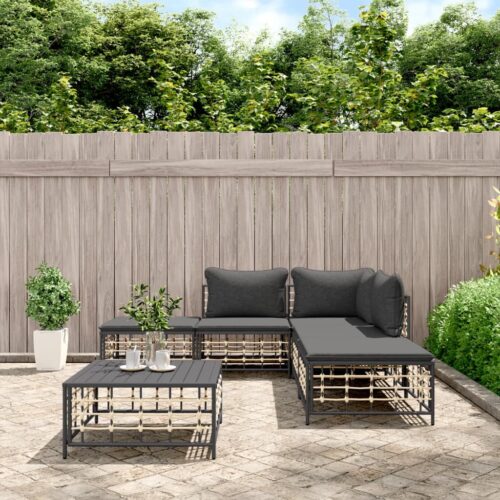 6-Piece Garden Lounge Set with Cushions Anthracite Poly Rattan - Image 2