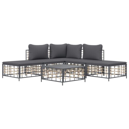 6-Piece Garden Lounge Set with Cushions Anthracite Poly Rattan - Image 3